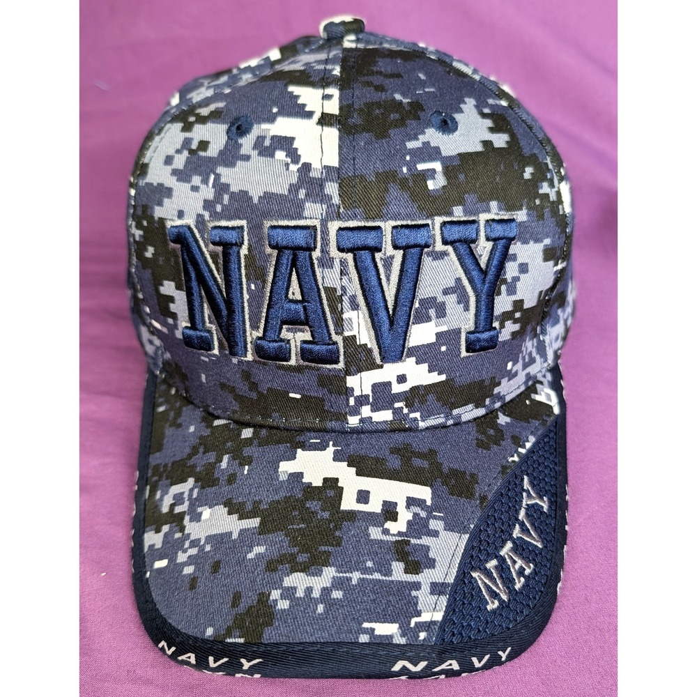 US Navy Blue Digital Camo Embroidered Shadow Cap Hat Licensed Snap Back